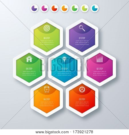 Vector illustration infographics seven hexagons. Stock vector