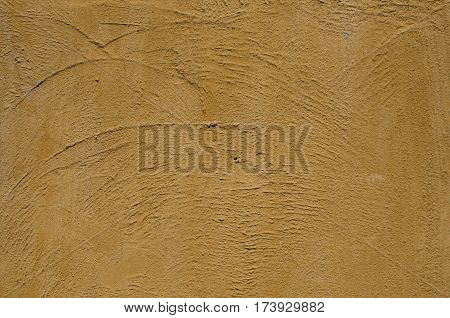 Distressed Plaster Wall With Cracked Surface Wide Grunge Background. Brown Brick Mortar Wall With Broken Shabby Stucco Isolated Texture. Empty Grunge Rustic Exterior House Wall Orange Surface. Italian Style.