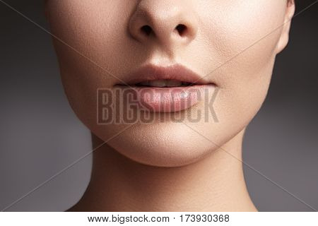 Beauty Shot For Spa Salon. Close-up Portrait Beauty Woman. Natural Lip Closep. Sexy And Full Lips. C