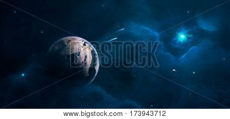 Space scene. Nebula with planet. Elements furnished by NASA