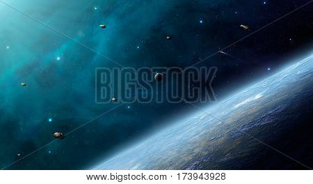 Space scene. Nebula with planet. Elements furnished by NASA