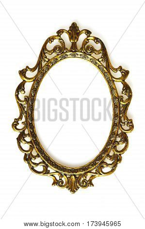 Empty baroque picture frame isolated on white background