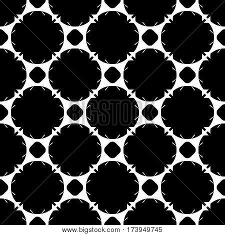 Vector seamless pattern, black & white monochrome geometric texture. Illustration of rounded lattice, mesh. Abstract endless background, repeat tiles. Design for decoration, textile, cover, fabric