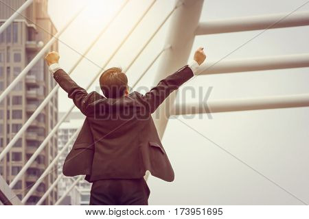 Business man Celebration Success Happiness at city Background victory and Winner life Concept.