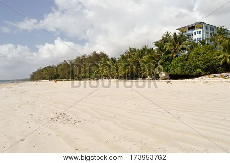 Sandy beach in the town of Bamburi in Kenya