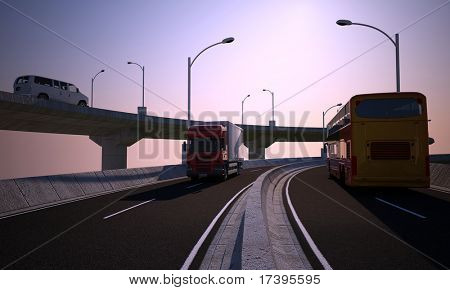    Vehicular traffic on the highway skyline