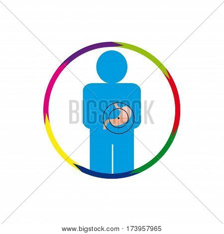 Vector illustration. The emblem logo. Stomach person at risk. Healthy lifestyle. human kontur. seven sections around. Different colors.