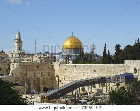 Dome of the Rock and Western Wall in Jerusalem Israel