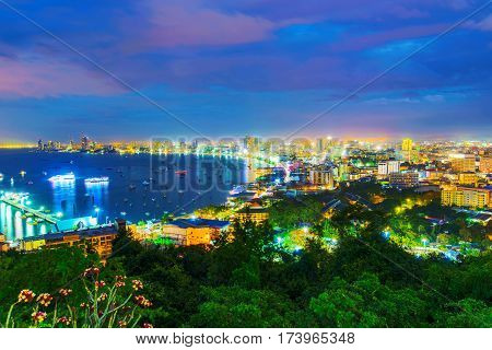 View of Pattaya at night taken from Pratumnak hill