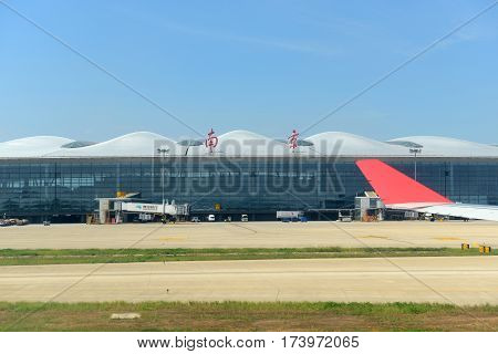 NANJING, CHINA - AUG. 29, 2016: Nanjing Lukou International Airport, Nanjing, Jiangsu, China.