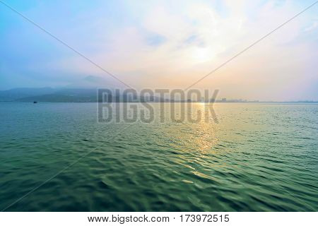 View of Tamsui seascape during sunset in Taipei