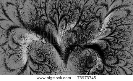 Frostwork. Magical tree of life. 3D surreal illustration. Sacred geometry. Mysterious psychedelic relaxation pattern. Fractal abstract texture. Digital artwork graphic astrology magic