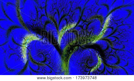 Frostwork. Magical tree of life. 3D surreal illustration. Sacred geometry. Mysterious psychedelic relaxation pattern. Fractal abstract texture. Digital artwork graphic astrology magic