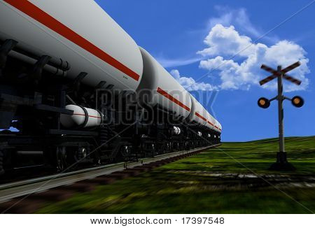 Carro de caminhão-tanque na ferrovia.