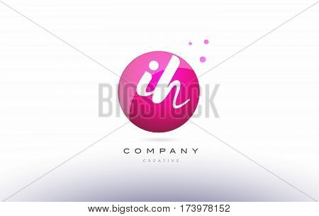 Ih I H  Sphere Pink 3D Hand Written Alphabet Letter Logo
