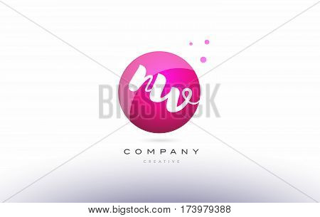 Nw N W  Sphere Pink 3D Hand Written Alphabet Letter Logo