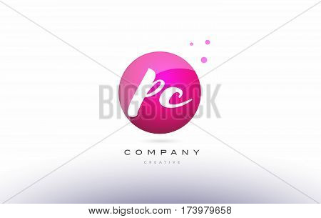 Pc P C  Sphere Pink 3D Hand Written Alphabet Letter Logo