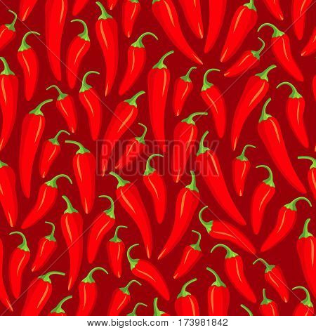 Red chilli pepper. Seamless pattern. Vector illustration.