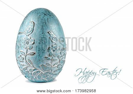 Blue Easter egg isolated on white background