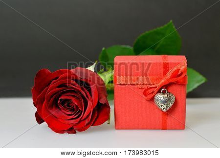 Valentines Day gift red rose and heart pendant