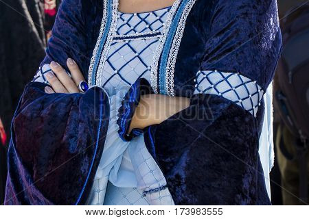 CAGLIARI, ITALY - October 29, 2016: Invitas waterfront Porto Sardinia performances of traditions and food. - Detail of a costume of the Association 