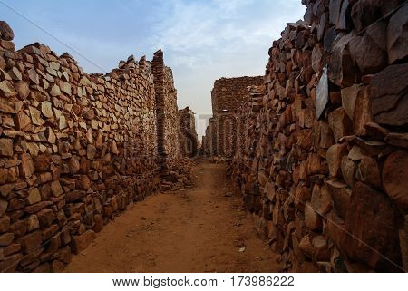Ruins of Ouadane fortress in Sahara Mauritania