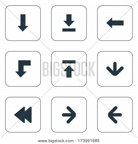 Set Of 9 Simple Cursor Icons. Can Be Found Such Elements As Downwards Pointing, Rearward, Right Direction And Other.