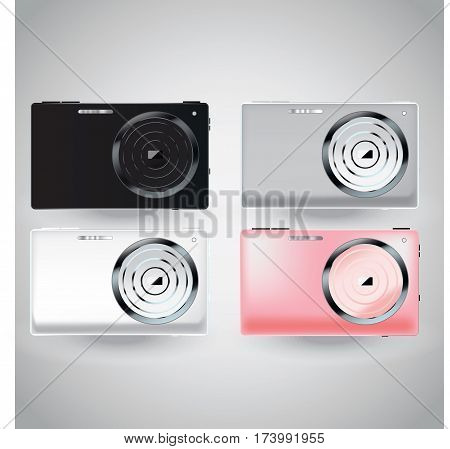 Camera in white color black grey pink color. Vector isolated illustration