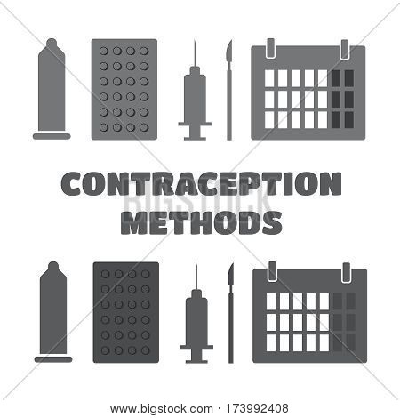 Pregnancy icons set contraception vector. Contraception methods vector