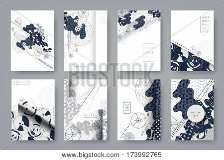 Set of templates A4 pages. Abstract monochrome geometric background. Trendy compositions for business, technology and advertising. Modern style design. Vector illustration