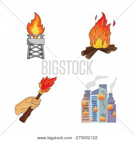 Isolated Object Of Fire And Flame Logo. Set Of Fire And Fireball Vector Icon For Stock.