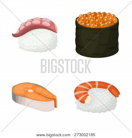 Vector Illustration Of Sushi And Fish Sign. Collection Of Sushi And Cuisine Stock Vector Illustratio