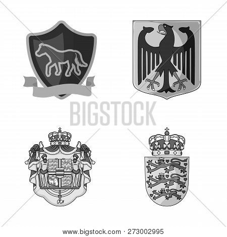 Vector Design Of Heraldic And Crown Sign. Set Of Heraldic And Arms Vector Icon For Stock.