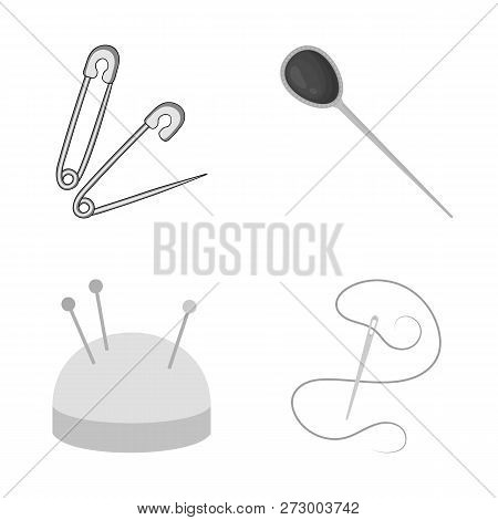 Vector Design Of Pin And Sewing Symbol. Collection Of Pin And Sketch Vector Icon For Stock.