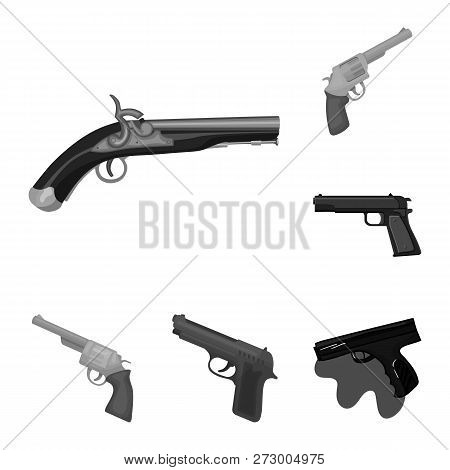 Vector Design Of Revolver And Pistol Icon. Set Of Revolver And Trigger Vector Icon For Stock.