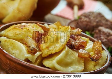 Varenyky, Filled Dumplings Of Central European, Ukrainian Cuisine,  Traditional Assorted Dishes, Top