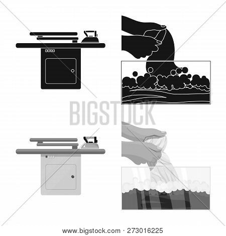 Vector Illustration Of Laundry And Clean Logo. Collection Of Laundry And Clothes Vector Icon For Sto