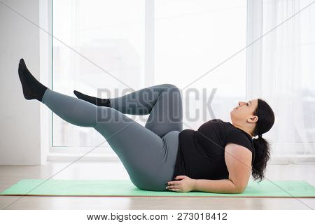 Interval Workout, Activity, Healthy Lifestyle, Sport, Weight Loss, Tabata. Overweight Woman Training