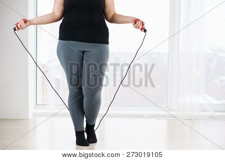 Cardio Workout, Weight Loss, Endurance, Jump-fit, Vitality, Active Lifestyle. Overweight Woman With 