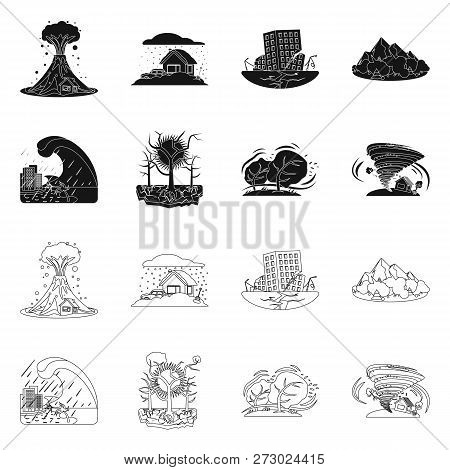 Vector Design Of Natural And Disaster Logo. Set Of Natural And Risk Vector Icon For Stock.