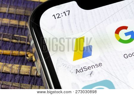 Sankt-petersburg, Russia, December 5, 2018: Google Adsense Application Icon On Apple Iphone X Screen