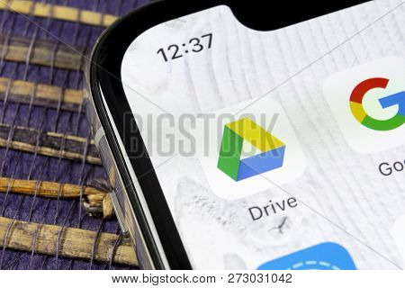 Sankt-petersburg, Russia, December 5, 2018: Google Drive Application Icon On Apple Iphone X Screen C