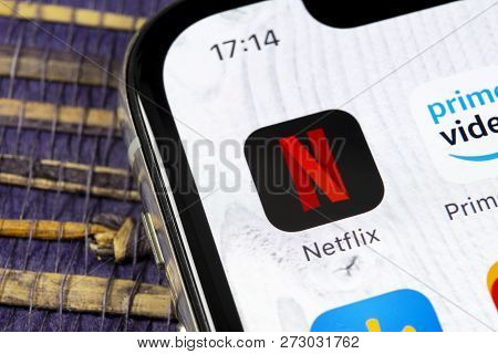 Sankt-petersburg, Russia, December 5, 2018: Netflix Application Icon On Apple Iphone X Screen Close-