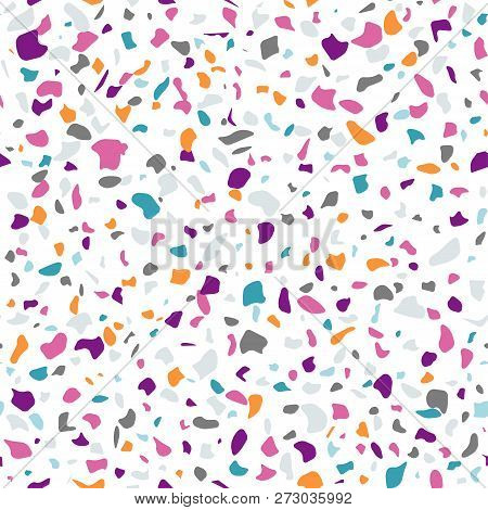 Vector Colorful Seamless Terrazzo Pattern. Marble Mosaic Flooring With Natural Stones, Granite, Conc