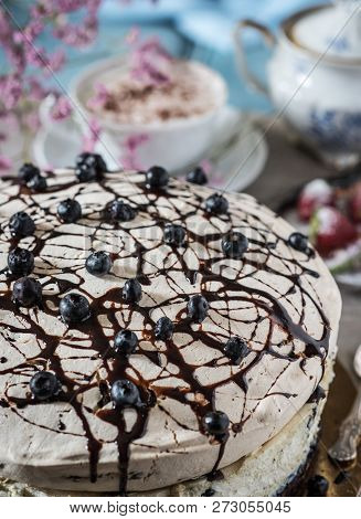 Cake Casis. Delicate Picture With Pink Flowers
