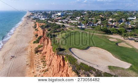Aerial. View From The Sky At The Golf Courses In The Tourist Town Vale De Lobo. Vilamoura.