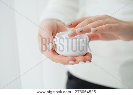 Scin Care. Beautiful Woman Hands With Cream