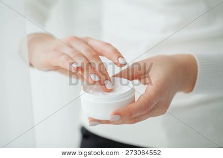 Scin Care. Beautiful Woman Hands With Cream
