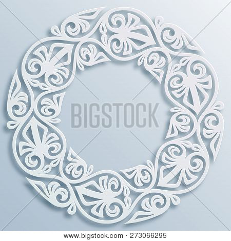 Paper Style Round White Frame, Vignette. Vector Geometric Border Bas-relief Elegant Decoration, Orna