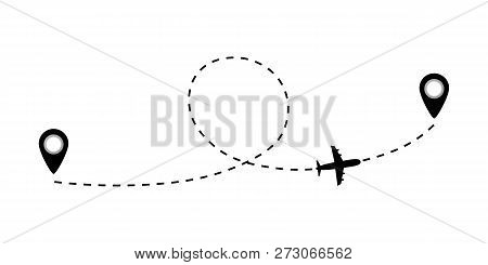 Airplane Line Path Vector Icon Of Air Plane. Vector Illustration.